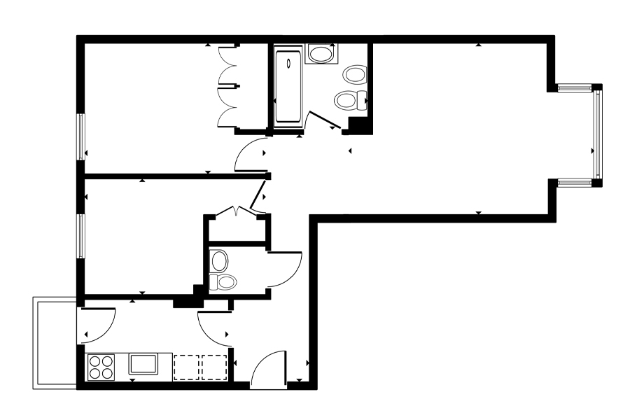 Plano del piso P52A 2 habitaciones del Edificio Proinca Lérida 8.