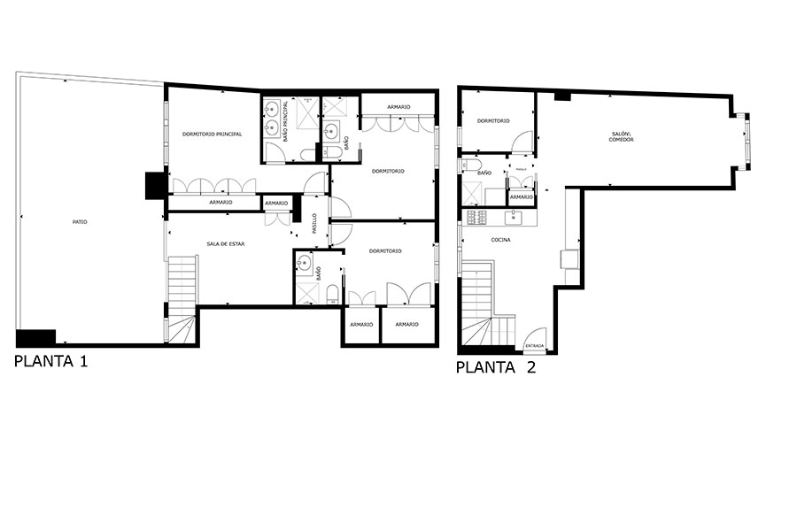 Plano del piso dúplex de 4 habitaciones de alquiler en Cuatro Caminos, Madrid.