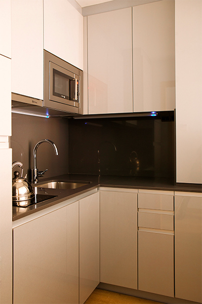 Detalle de la cocina del apartamento de 1 habitación del Edificio Proinca Infanta Mercedes de Madrid  