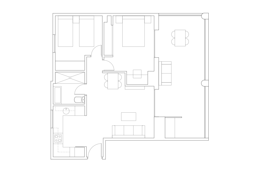 Plano del ático de 2 habitaciones del Edificio Proinca Dulcinea 39.