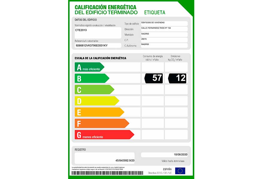 Etiqueta de eficiencia energática del Edificio Proinca Moncloa 