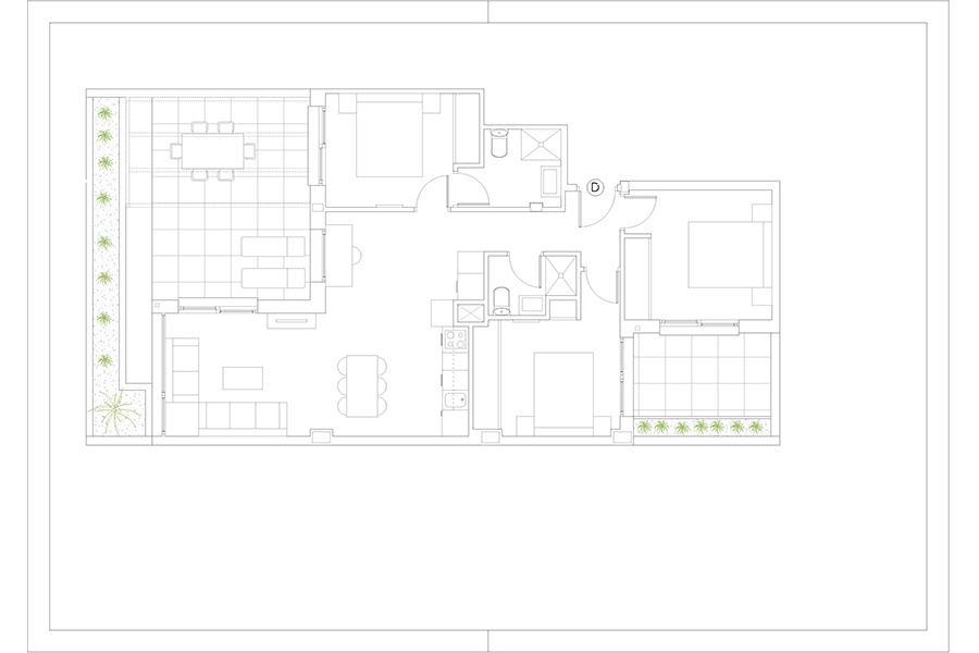 Plano del piso de 3 habitaciones en alquiler en Chamberí, Madrid.