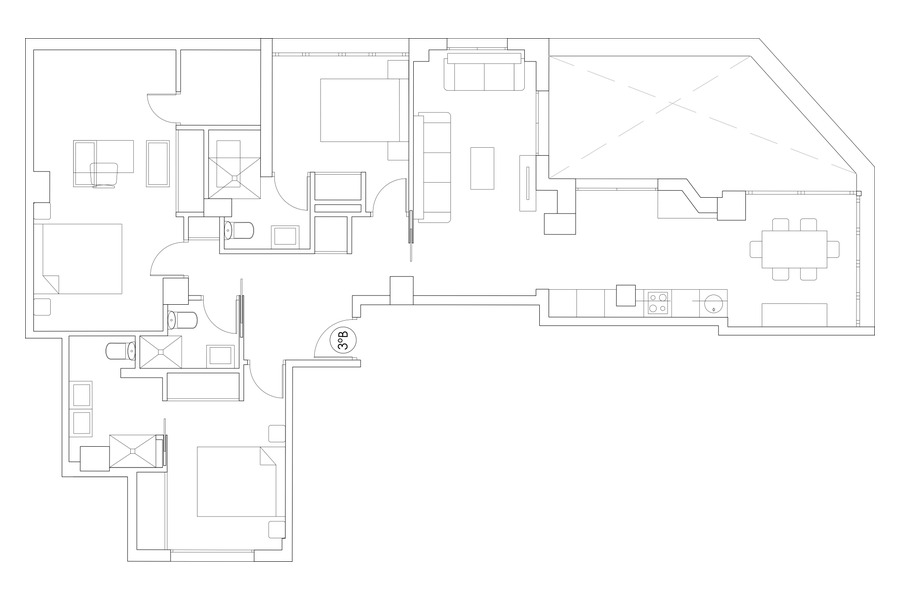 Plano del ático de 3 habitaciones, 3 baños en suite y terraza en Los Molinos 1, Madrid