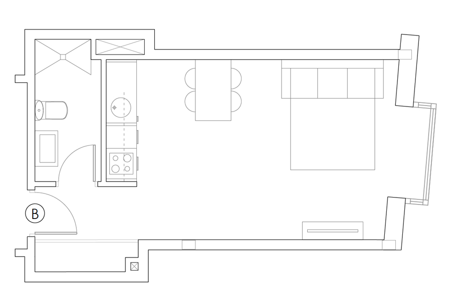 Plano del estudio puerta B del Edificio Proinca Moncloa