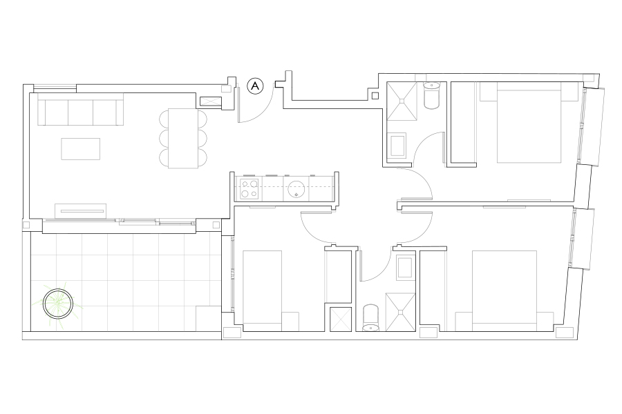 Plano del piso de 3 habitaciones puerta a del Edificio Proinca Moncloa